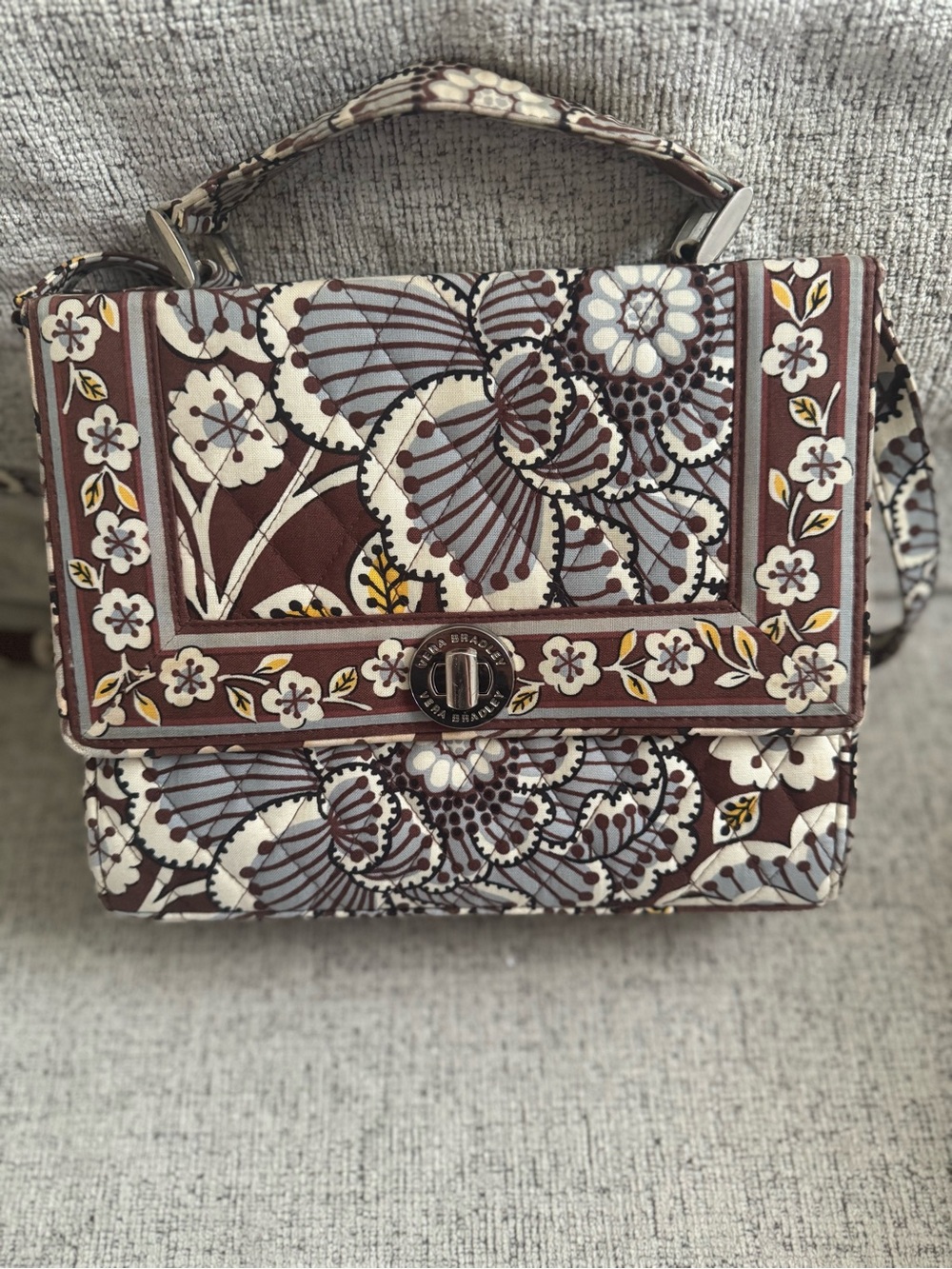 Vera Bradley Brown Floral Quilted Satchel with Top Handle